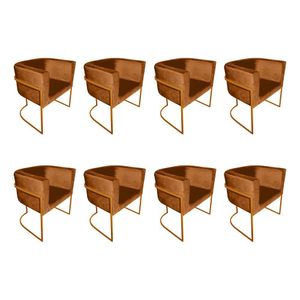 Kit 8 Poltronas Decorativa Sala De Estar Base De Ferro Cobre Veludo Terracota Laranja