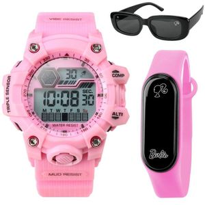 Oculos Sol + Relogio Digital Prova Dagua Rosa Infantil Original Qualidade Premium Silicone Presente