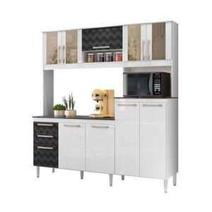 Cozinha Compacta 9pts Encanto Branco Uv/Preto Tridimensional