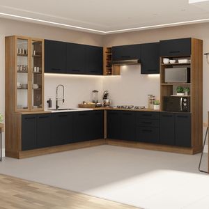 Armário De Cozinha Completa 549cm Rustic/preto Agata Madesa 01 Rustic/preto