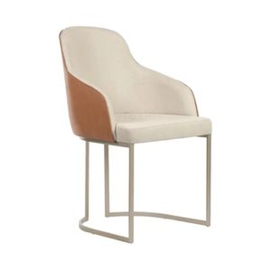 Cadeira De Aço Estofada Com Braços Albany Champanhe Linho Off White Pu Caramelo