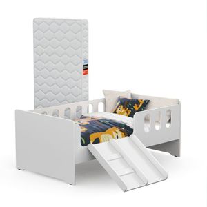 Cama Encanto Infantil Conforto Com Colchão Escada E Escorregador Branco