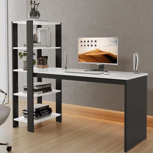 Mesa Escrivaninha Home Milão Estilo Industrial Rofemar Prateleiras Para Escritório E Quarto De Estudos Brancopreto