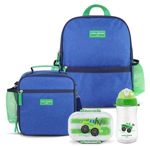 Kit Mochila Escolar Lancheira Térmica Pote Para Lanche E Garrafa 460ml Infantil Verde