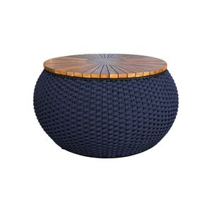 Mesa De Centro Barril Alumínio Corda Náutica Azul Marinho - Azul