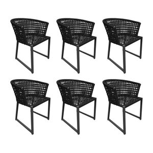 Kit 6 Cadeiras Berlim Alumínio Corda Náutica Preto - Preto