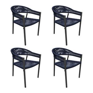 Kit 4 Cadeiras Cannes Alumínio Encosto Corda Náutica Azul Marinho - Azul