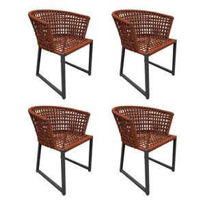 Kit 4 Cadeiras Berlim Alumínio Corda Náutica Terracota - Laranja