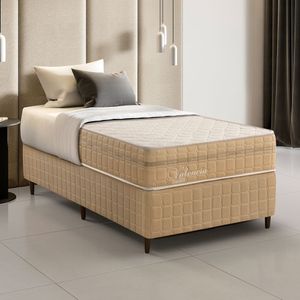 Kit Conjunto Colchão Solteiro Valência Molas Ensacadas Individualmente + Box Blindado 88x61x188 - Bege