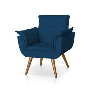 Kit 6 Poltronas Opala Decorativa Para Recepção Estofado Linho Azul - Azul