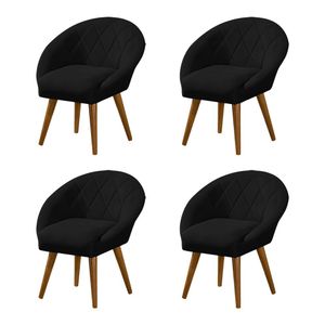 Kit 4 Poltronas Canastra Decorativa Para Recepção Estofado Linho Preto Pés Palito - Preto