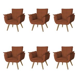 Kit 6 Poltronas Opala Decorativa Para Recepção Estofado Linho Terracota Laranja