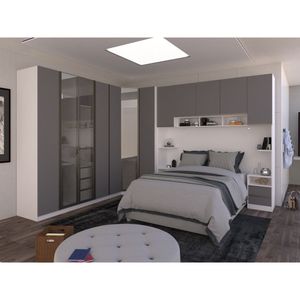 Quarto De Casal Com 8 Módulos Prime Plus Luciane Móveis Branco Ff cinza Puro