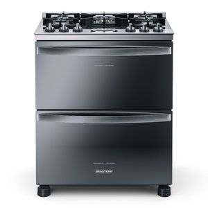 Fogão Brastemp 5 Bocas Duplo Forno Inox Com Mesa De Vidro E Touch Timer Com Autodesligamento 110V BFD5VCR