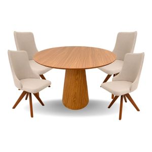 Conjunto Mesa De Jantar Cone 90 Cm Freijó Com 4 Cadeiras Roma Giratória Marrom