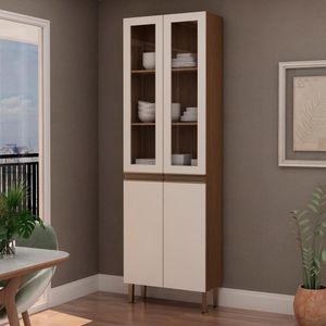 Armário de Cozinha Paneleiro 4 Portas Vidro Ébano Fosco Off White Fosco