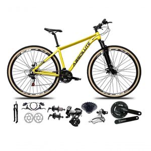 Bicicleta Aro 29 Absolute Nero 5 Shimano Altus 24v Freios Hidráulicos Garfo Com Trava Pneu Com Faixa Amarelo Tam 21