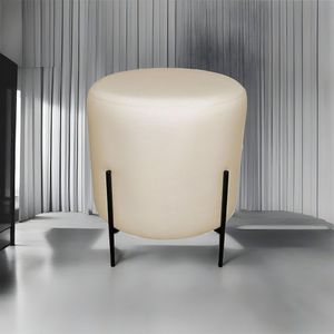 Puff Redondo Decorativo Base Pés De Ferro Milão Bege Base Pés Preto