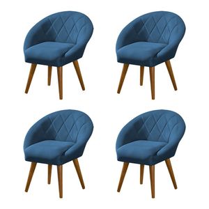 Kit 4 Poltronas Canastra Decorativa Para Recepção Estofado Linho Azul Pés Palito - Azul