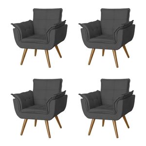 Kit 4 Poltronas Opala Decorativa Para Recepção Estofado Veludo Cinza Grafite - Cinza