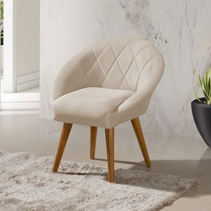 Poltrona Canastra Decorativa Para Recepção Estofado Veludo Bege Pés Palito - Bege