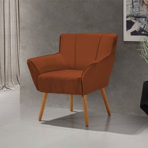 Poltrona Decorativa Itália Para Sala De Estar Base Madeira Maciça Estofado Veludo Terracota - Laranja