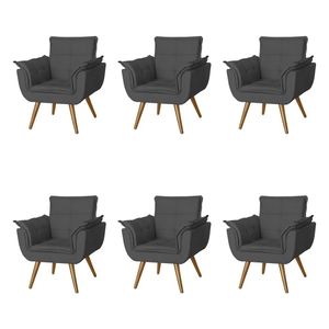 Kit 6 Poltronas Opala Decorativa Para Recepção Estofado Linho Cinza Grafite - Cinza