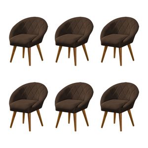 Kit 6 Poltronas Canastra Decorativa Para Recepção Estofado Veludo Marrom Pés Palito - Marrom