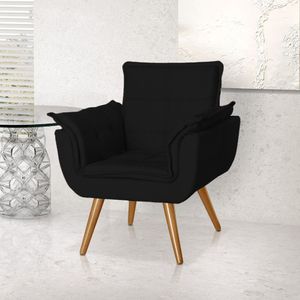 Poltrona Opala Decorativa Para Recepção Estofado Veludo Preto - Preto