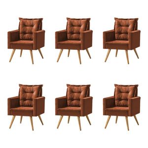 Kit 6 Poltronas Cancun Decorativa Para Recepção Estofado Veludo Terracota Pés Palito - Laranja