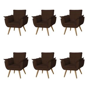 Kit 6 Poltronas Opala Decorativa Para Recepção Estofado Linho Marrom - Marrom