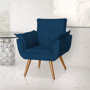 Poltrona Opala Decorativa Para Recepção Estofado Veludo Azul - Azul
