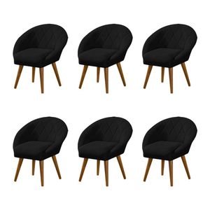 Kit 6 Poltronas Canastra Decorativa Para Recepção Estofado Linho Preto Pés Palito - Preto