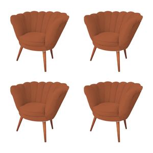 Kit 4 Poltronas Decorativa Pétala Para Clínicas E Base Madeira Maciça Estofado Linho Terracota - Laranja
