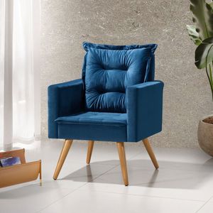 Poltrona Cancun Decorativa Para Recepção Estofado Veludo Azul Pés Palito - Azul