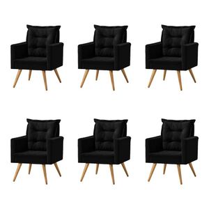 Kit 6 Poltronas Cancun Decorativa Para Recepção Estofado Veludo Preto Pés Palito - Preto