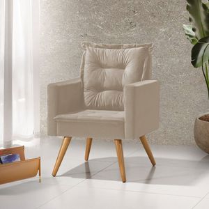 Poltrona Cancun Decorativa Para Recepção Estofado Veludo Bege Pés Palito - Bege