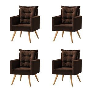 Kit 4 Poltronas Cancun Decorativa Para Recepção Estofado Veludo Marrom Pés Palito - Marrom