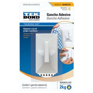 Gancho De Plástico Quartzo Branco Com Fita Dupla Face Para 2kg - Tekbond