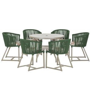 Mesa E 6 Cadeiras De Jantar Noronha Fendi E6 Trama Original Verde
