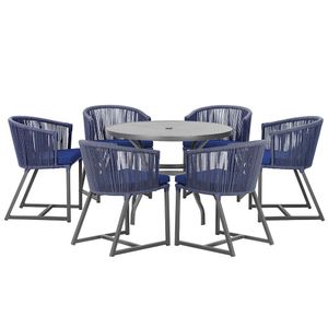 Mesa E 6 Cadeiras E Noronha Preto E10 Trama Original Azul