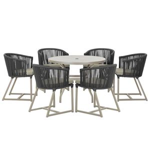 Mesa E 6 Cadeiras De Jantar Noronha Fendi E8 Trama Original Preto