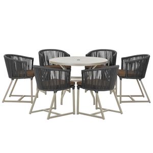 Mesa E 6 Cadeiras De Jantar Noronha Fendi E9 Trama Original Preto