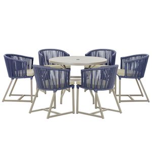 Mesa E 6 Cadeiras De Jantar Noronha Fendi E7 Trama Original Azul