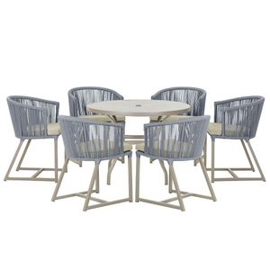 Mesa E 6 Cadeiras De Jantar Noronha Fendi E7 Trama Original Prata