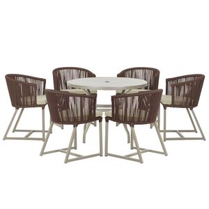 Mesa E 6 Cadeiras De Jantar Noronha Fendi E7 Trama Original Marrom