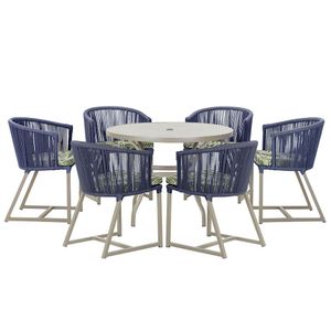 Mesa E 6 Cadeiras De Jantar Noronha Fendi E5 Trama Original Azul