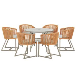 Mesa E 6 Cadeiras De Jantar Noronha Fendi E3 Trama Original Terra Cota