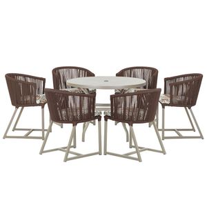 Mesa E 6 Cadeiras De Jantar Noronha Fendi E6 Trama Original Marrom