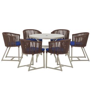 Mesa E 6 Cadeiras De Jantar Noronha Fendi E10 Trama Original Marrom